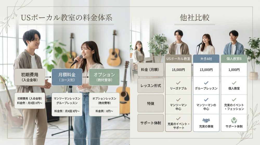 USボーカル教室の料金体系と他社比較