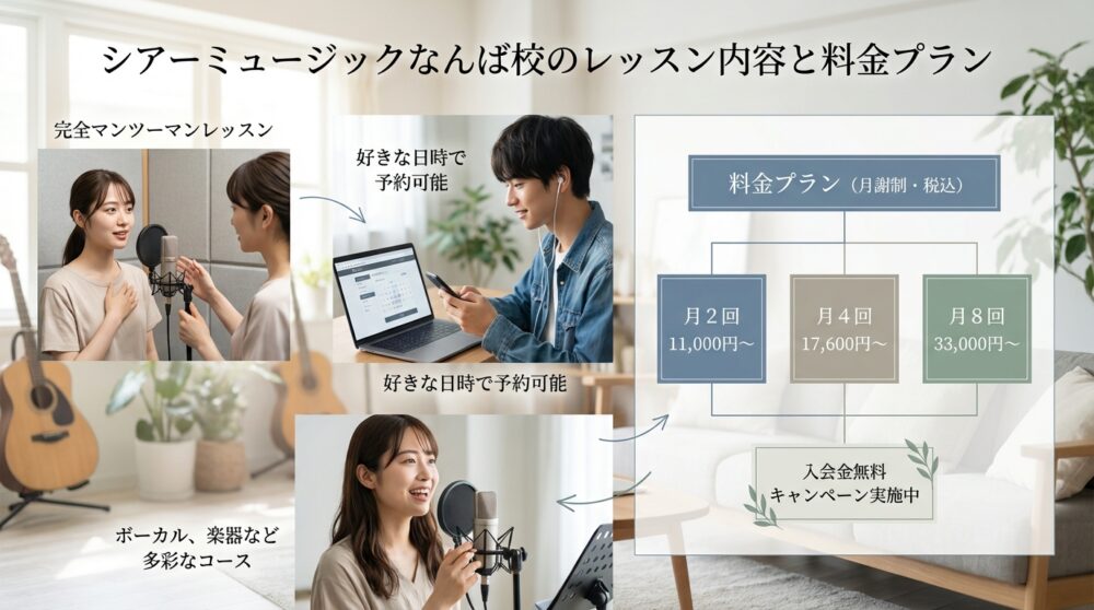 シアーミュージックなんば校のレッスン内容と料金プラン