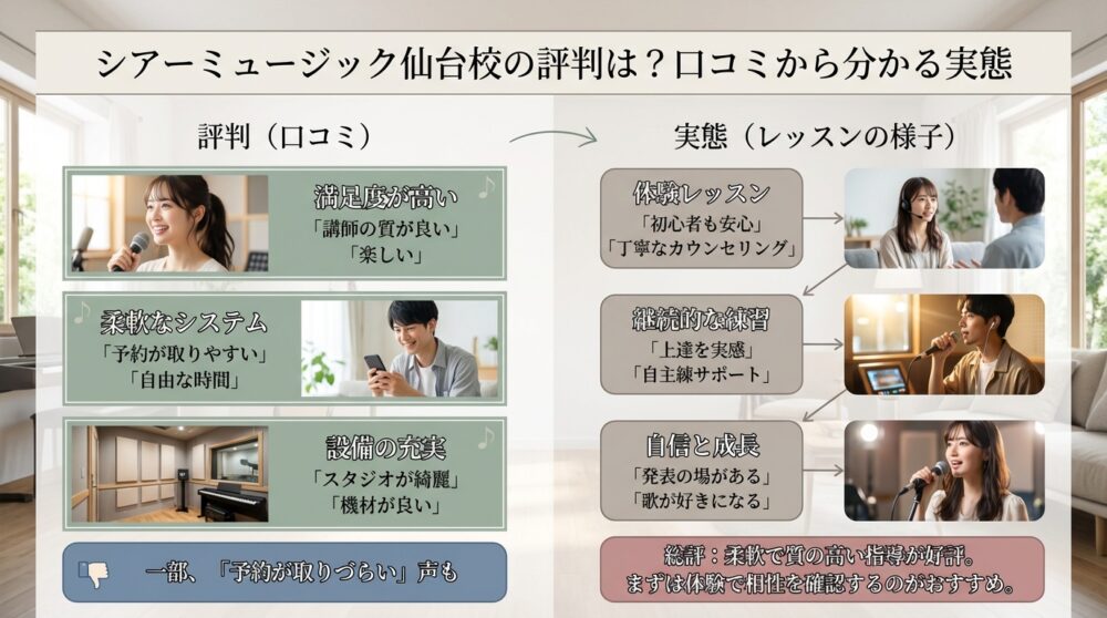シアーミュージック仙台校の評判は？口コミから分かる実態