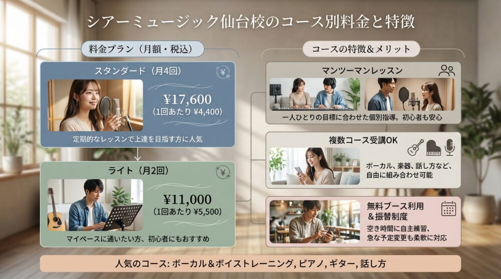シアーミュージック仙台校のコース別料金と特徴
