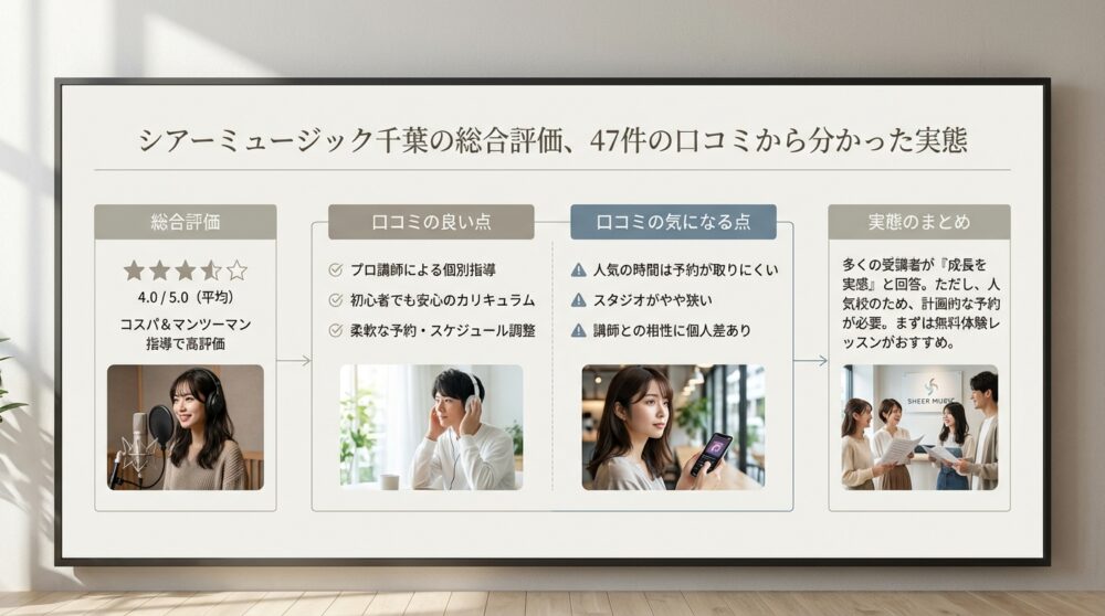 シアーミュージック千葉の総合評価、47件の口コミから分かった実態