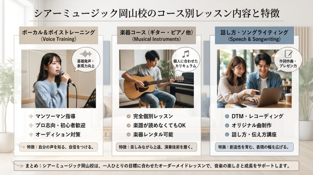 シアーミュージック岡山校のコース別レッスン内容と特徴