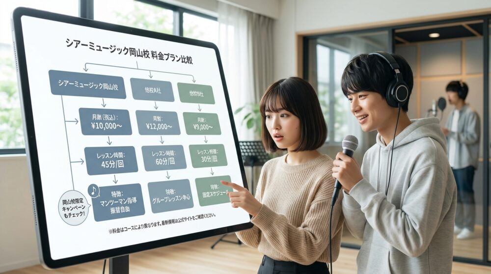 シアーミュージック岡山校の料金プランを他校と比較