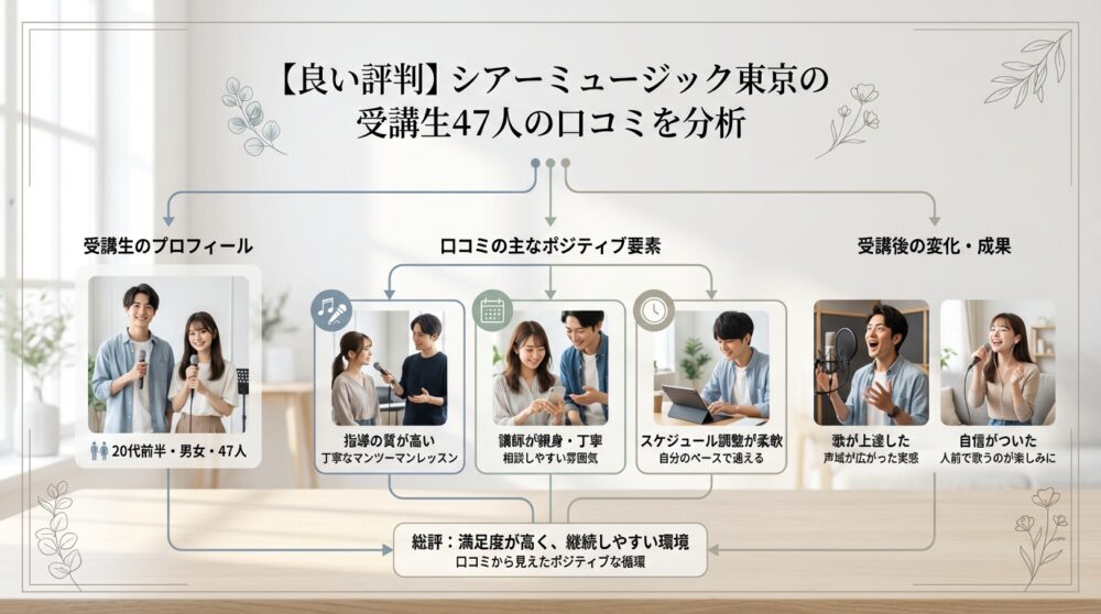 【良い評判】シアーミュージック東京の受講生47人の口コミを分析