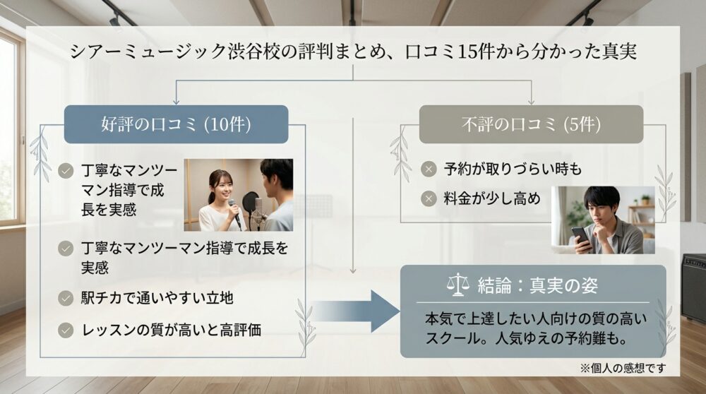 シアーミュージック渋谷校の評判まとめ、口コミ15件から分かった真実