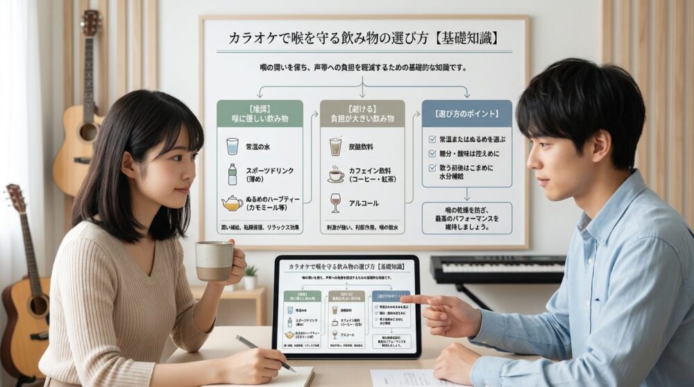 カラオケで喉を守る飲み物の選び方【基礎知識】