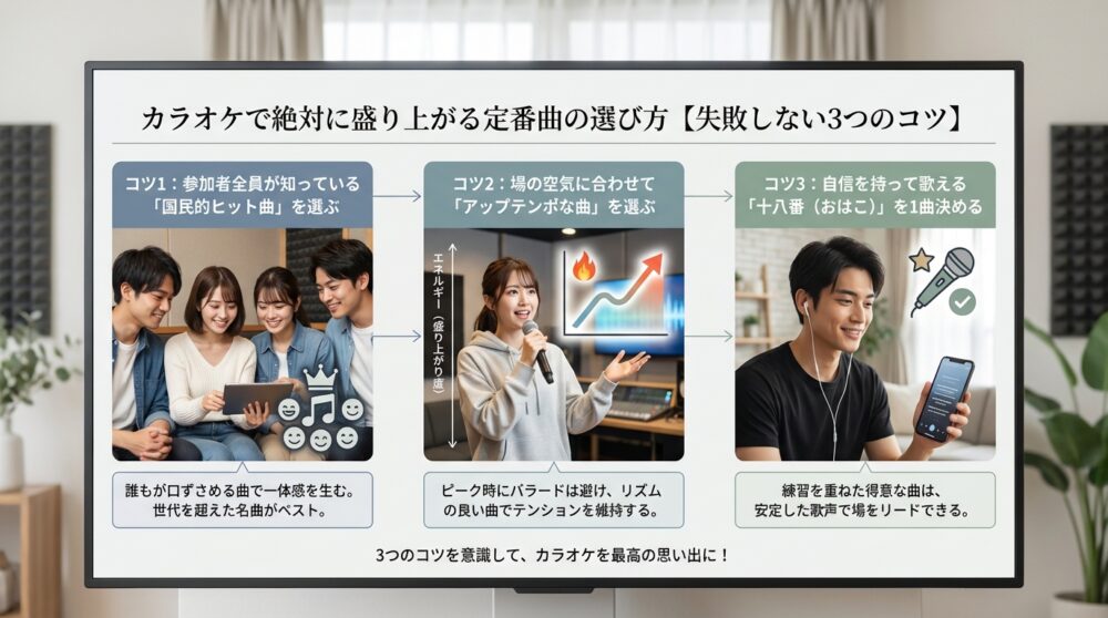 カラオケで絶対に盛り上がる定番曲の選び方【失敗しない3つのコツ】