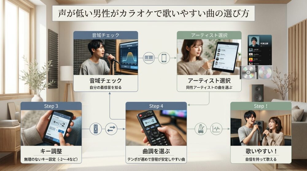 声が低い男性がカラオケで歌いやすい曲の選び方