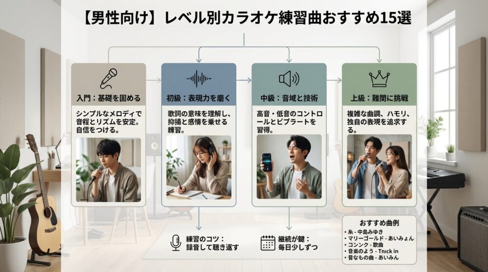 【男性向け】レベル別カラオケ練習曲おすすめ15選