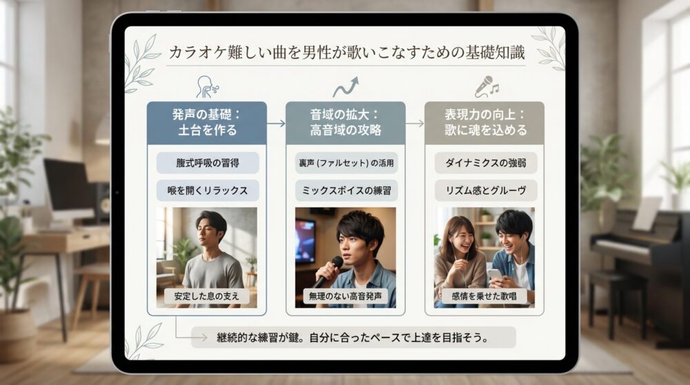 カラオケ難しい曲を男性が歌いこなすための基礎知識