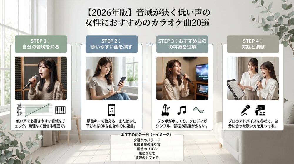 【2026年版】音域が狭く低い声の女性におすすめのカラオケ曲20選