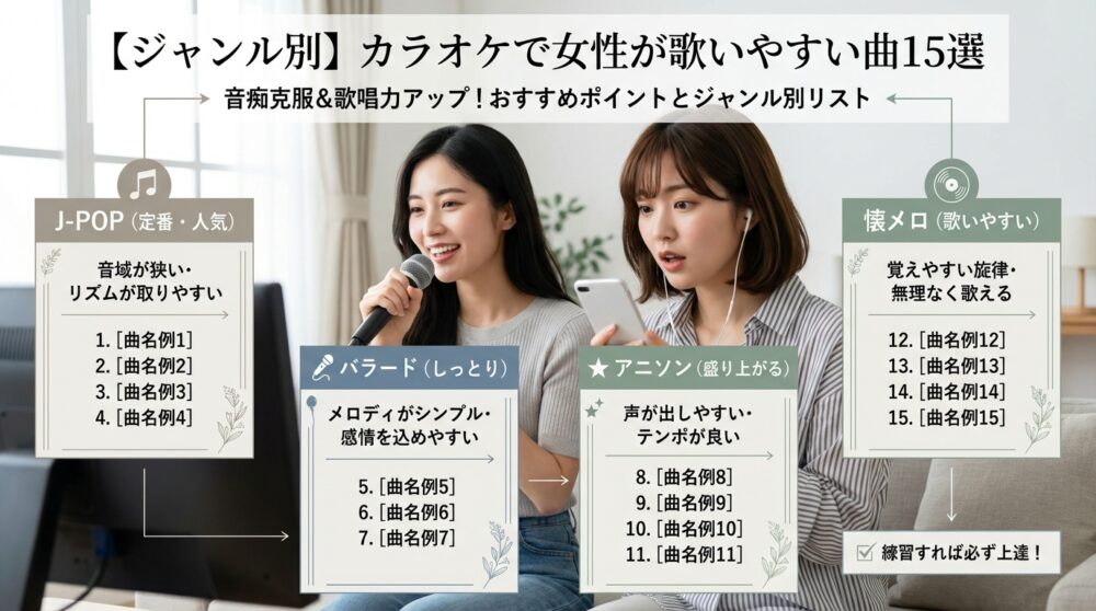 【ジャンル別】カラオケで女性が歌いやすい曲15選