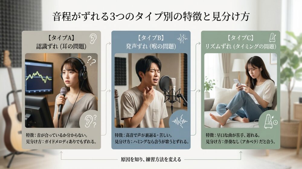 音程がずれる3つのタイプ別の特徴と見分け方