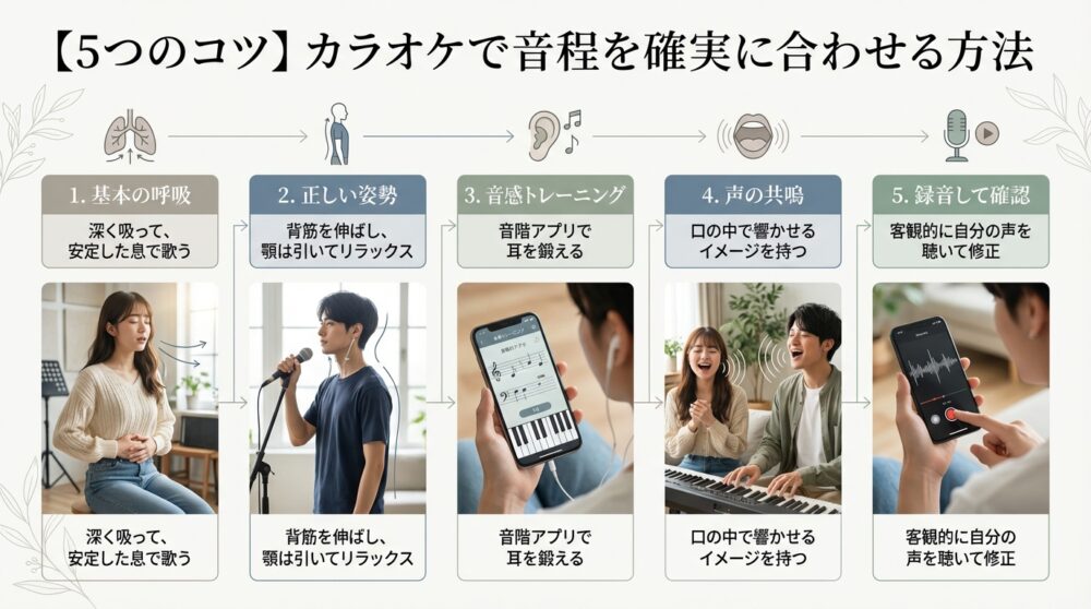【5つのコツ】カラオケで音程を確実に合わせる方法