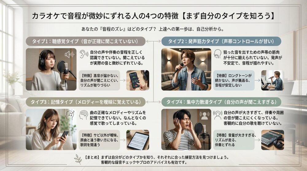 カラオケで音程が微妙にずれる人の4つの特徴【まず自分のタイプを知ろう】