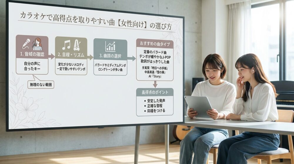 カラオケで高得点を取りやすい曲【女性向け】の選び方