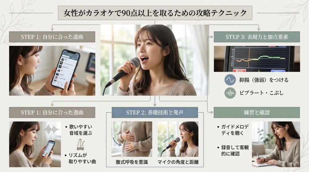 女性がカラオケで90点以上を取るための攻略テクニック