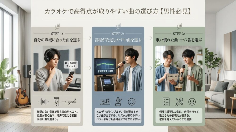 カラオケで高得点が取りやすい曲の選び方【男性必見】
