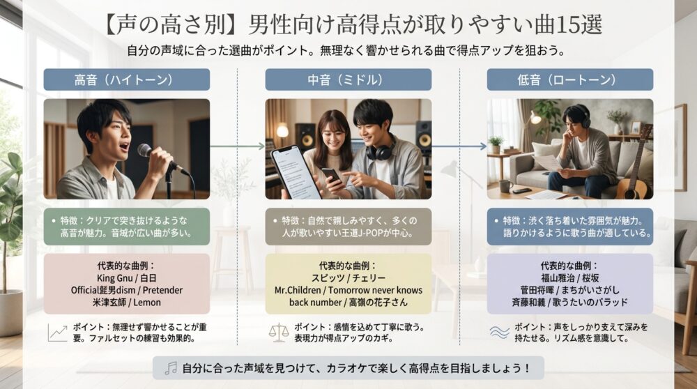 【声の高さ別】男性向け高得点が取りやすい曲15選