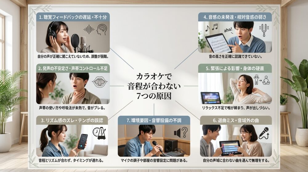 カラオケで音程が合わない7つの原因