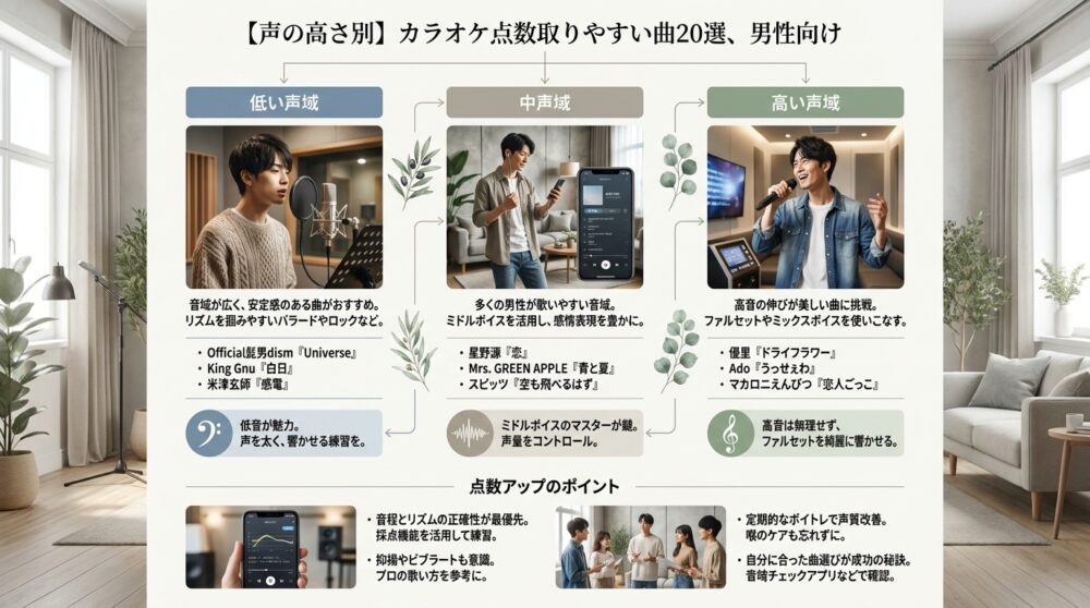 【声の高さ別】カラオケ点数取りやすい曲20選、男性向け