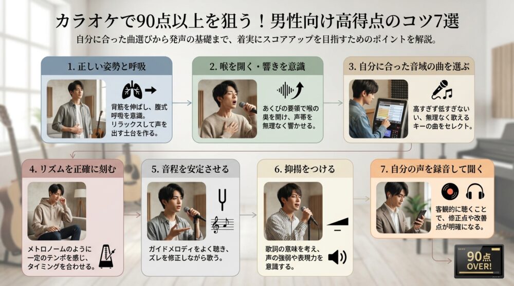 カラオケで90点以上を狙う！男性向け高得点のコツ7選