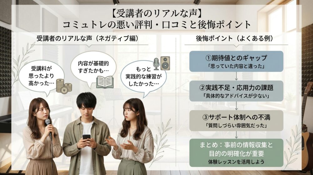 【受講者のリアルな声】コミュトレの悪い評判・口コミと後悔ポイント
