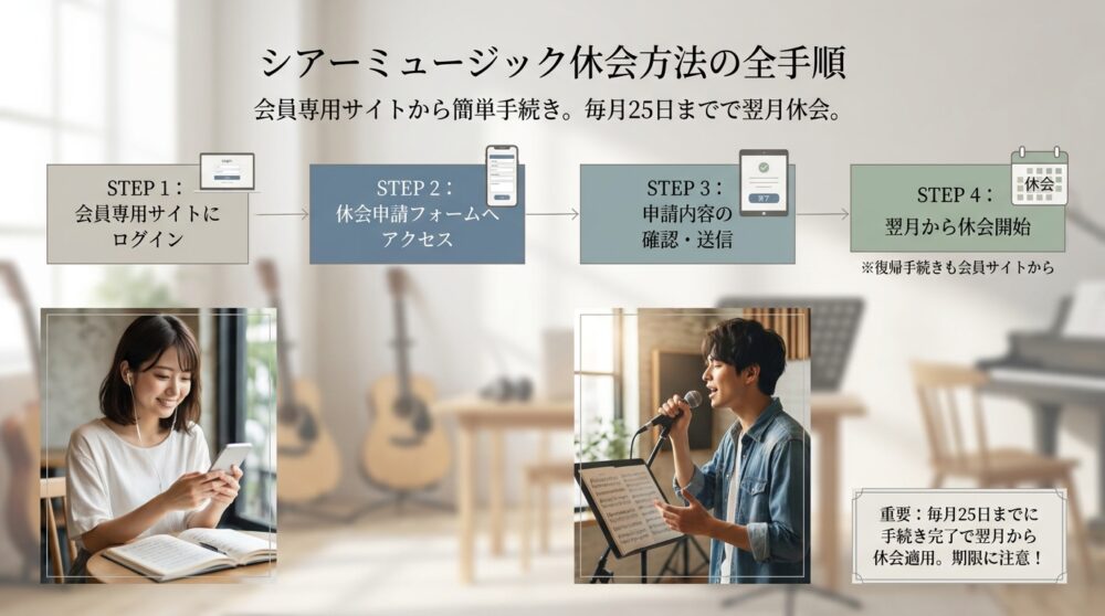 シアーミュージック休会方法の全手順