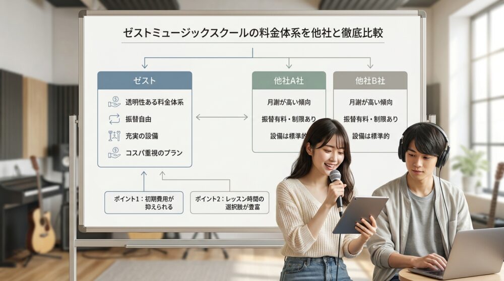 ゼストミュージックスクールの料金体系を他社と徹底比較