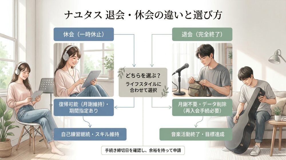 ナユタス退会・休会の違いと選び方