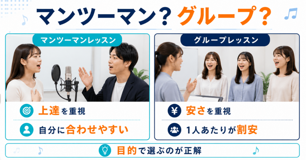 ペアやグループで安く通えるボーカル教室を比較する図解
