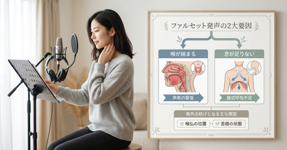 ファルセットが出ないのは「喉が締まる」「息が足りない」の2つが原因