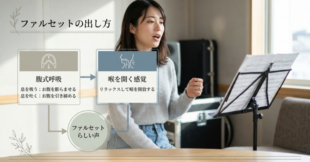 ファルセットの出し方──腹式呼吸と喉を開く感覚をセットで身につける