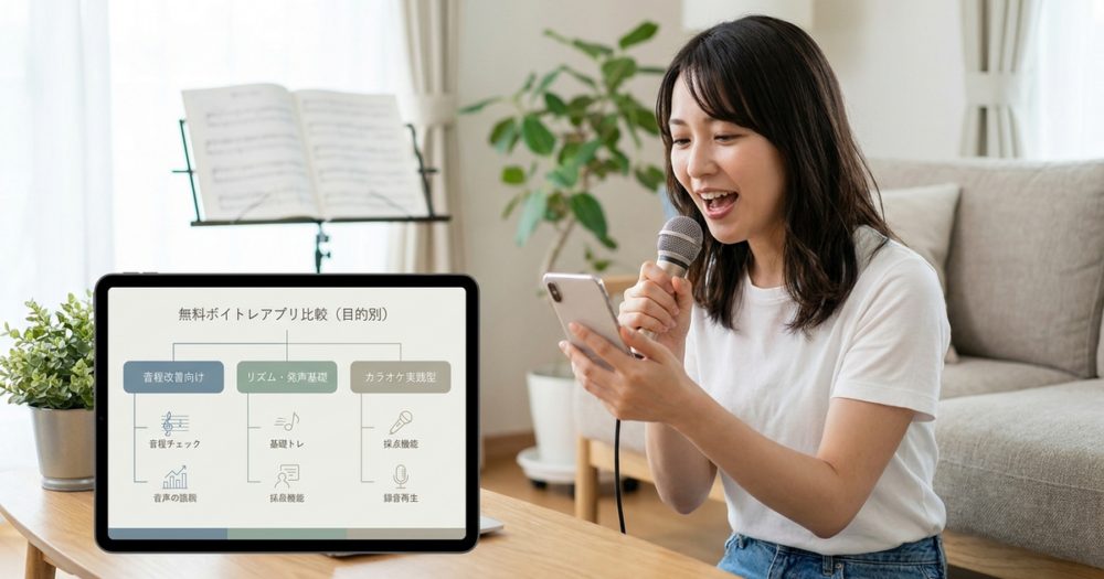 無料ボイトレアプリを目的別に整理した一覧比較表