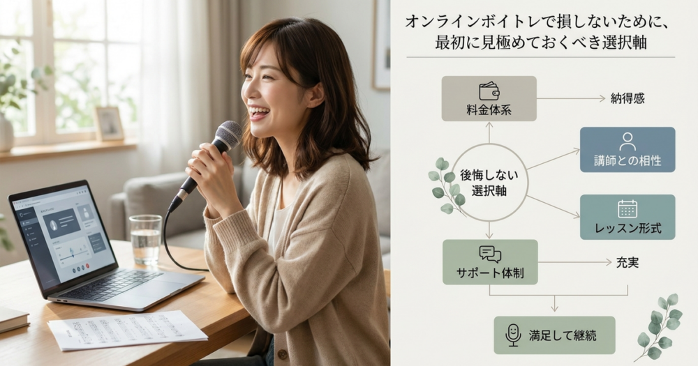 オンラインボイトレで損しないために、最初に見極めておくべき選択軸