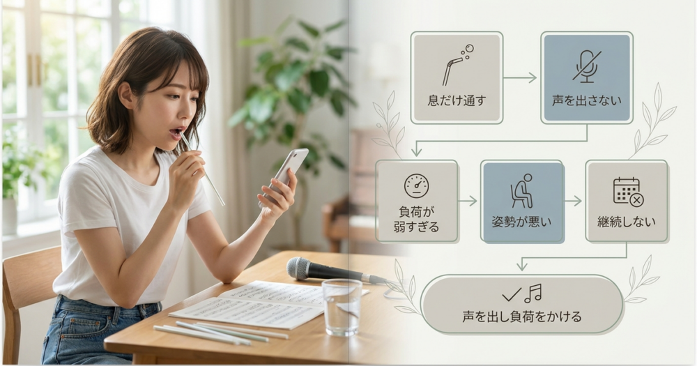 ストローを使ったボイトレで歌声が変わらない人がやっている5つの間違い