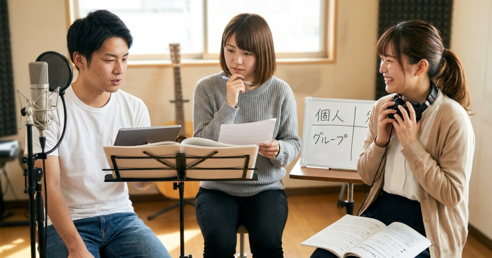 ボイトレ マンツーマン グループレッスン 違いの解説イメージ