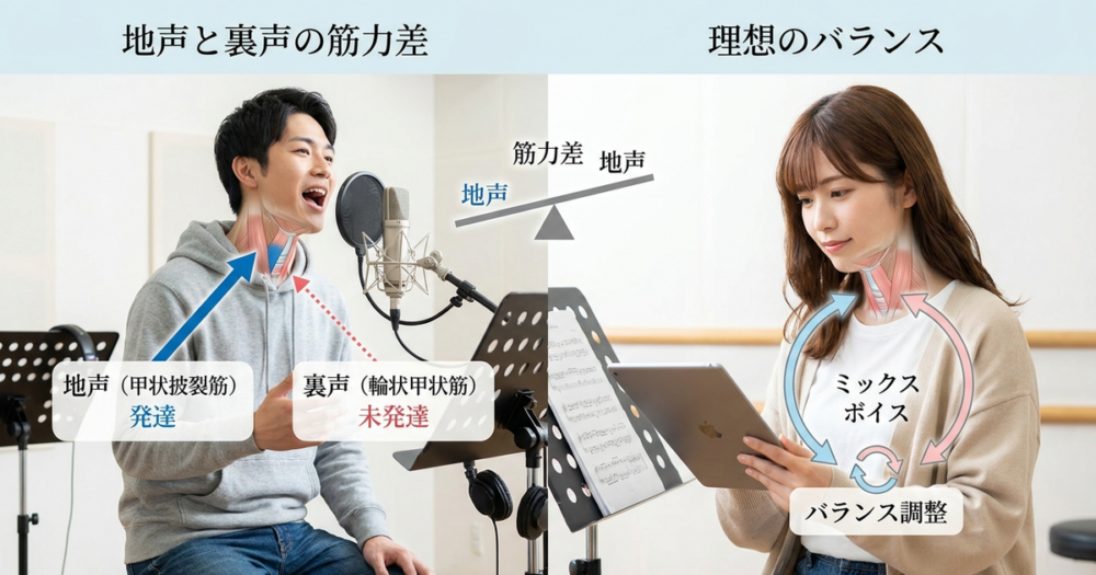 ボイトレでミックスボイスを出せない人が見逃している「地声と裏声の筋力差」