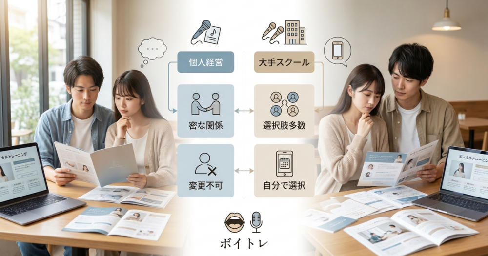 ボイトレの個人経営と大手スクール、形態による4つの違いを整理しておく