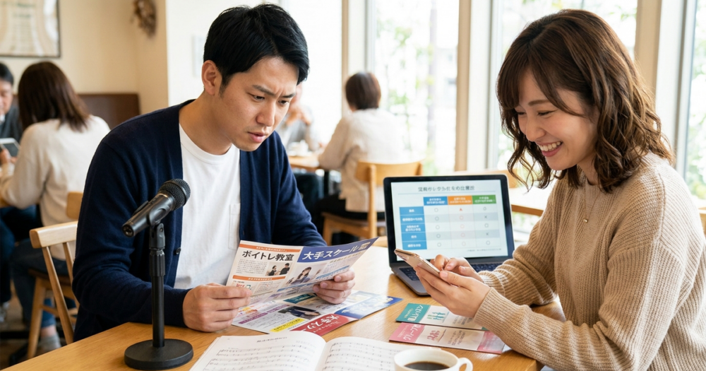 ボイトレ 個人経営 大手スクール 違いの解説イメージ