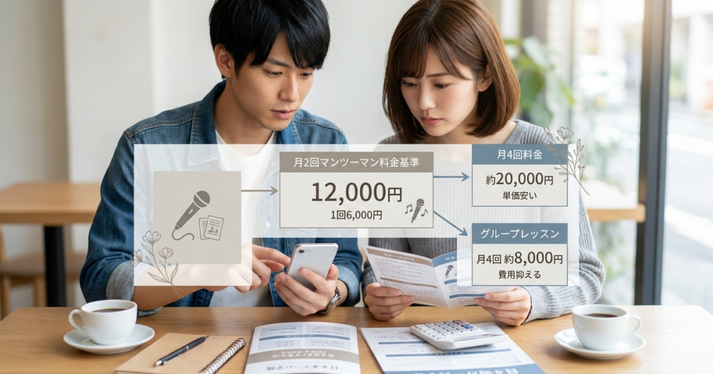 ボイトレの料金相場はマンツーマン月2回12,000円が基準になっている