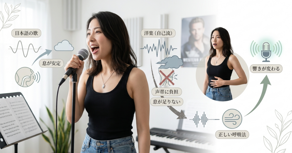 ボイトレで洋楽を歌うとき、呼吸の使い方が変わると声の響きが変わる