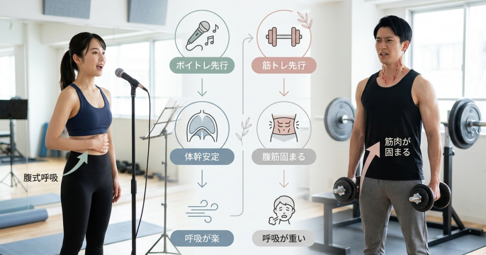 ボイトレより先に筋トレをしてしまうと呼吸が重くなってくる