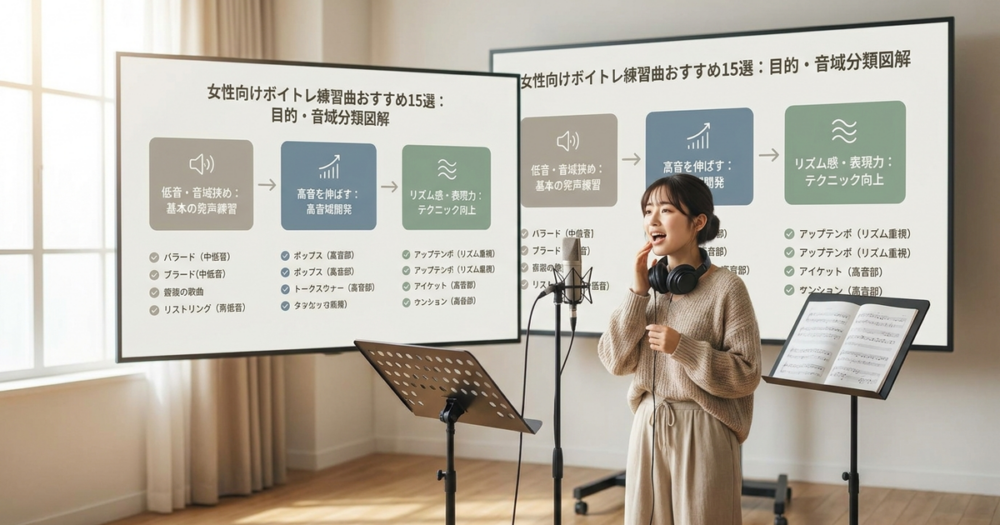 ボイトレ練習曲のおすすめ女性向け15選、目的と音域で分類してみた