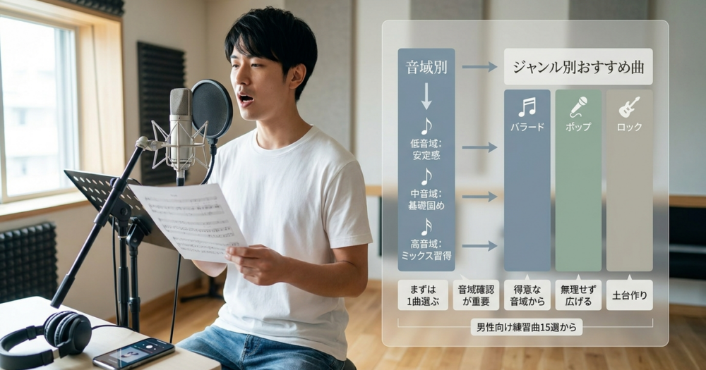 ボイトレ練習曲おすすめ男性向け15選、音域・ジャンル別の整理