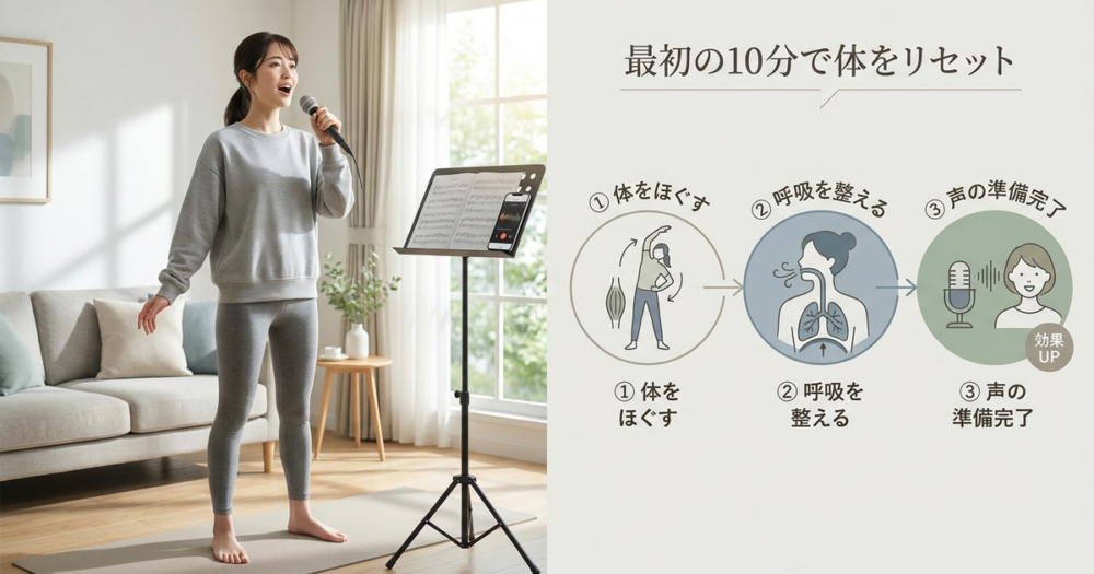 自宅でボイトレを自分でするなら、最初の10分で体をリセットする