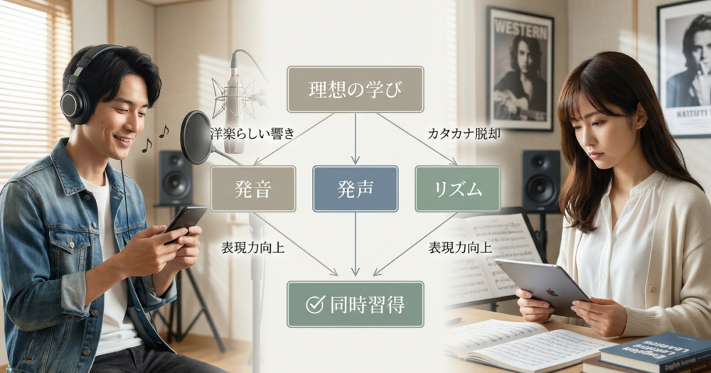英語の洋楽でボイトレできるスクールが「発音+発声+リズム」を同時に教えているか確認する