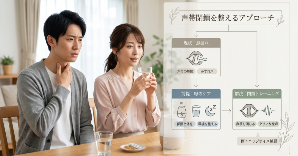 ハスキーボイスを治す方法として声帯閉鎖を整える