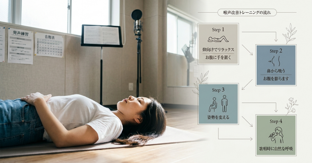 喉声を改善するトレーニングは、呼吸の習得から始める