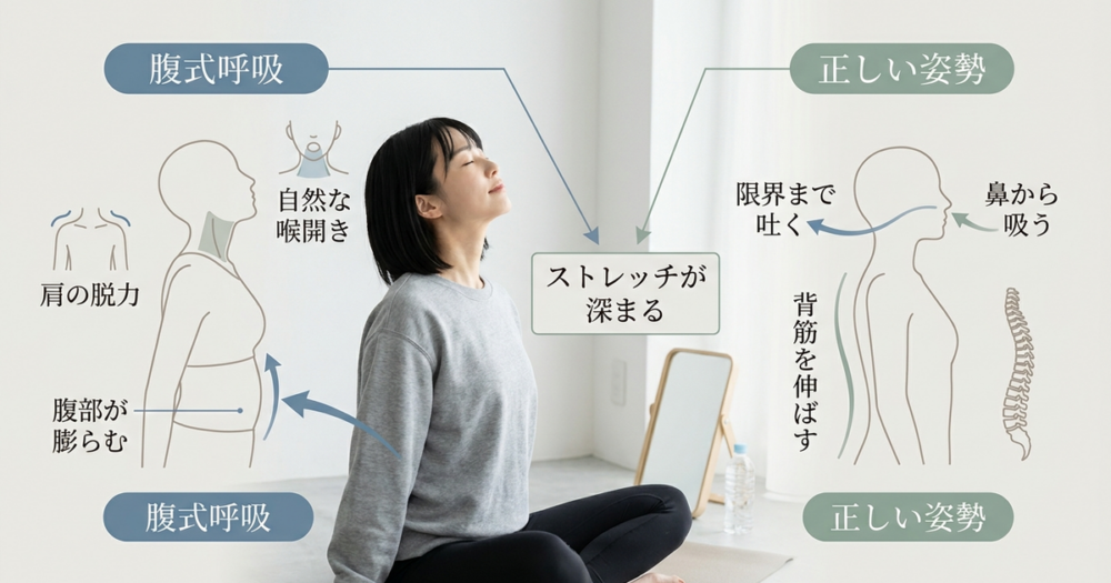 喉を開くストレッチを深めるための呼吸法と姿勢